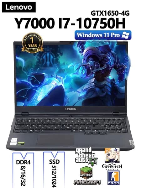 Lenovo Игровой ноутбук 15.6", Intel Core i7-10750H, RAM 16 ГБ, SSD 512 ГБ, NVIDIA GeForce GTX 1650 (4 Гб), Windows Pro, черно-серый, Английская раскладка