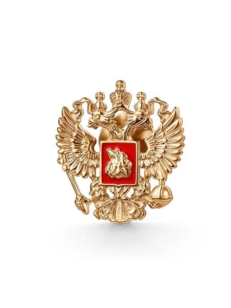 Значок Герб России серебро 925 пробы, серебряная брошь позолоченная 925, KU&KU