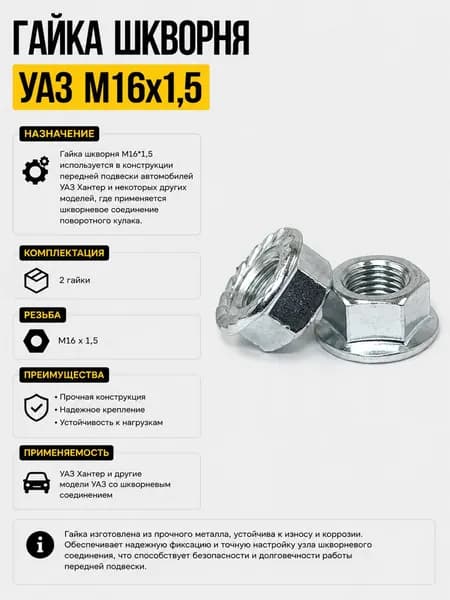 Гайка шкворня УАЗ М16х1,5