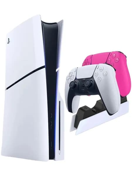 Sony PlayStation 5 Slim с дисководом + Второй розовый геймпад и зарядная станция