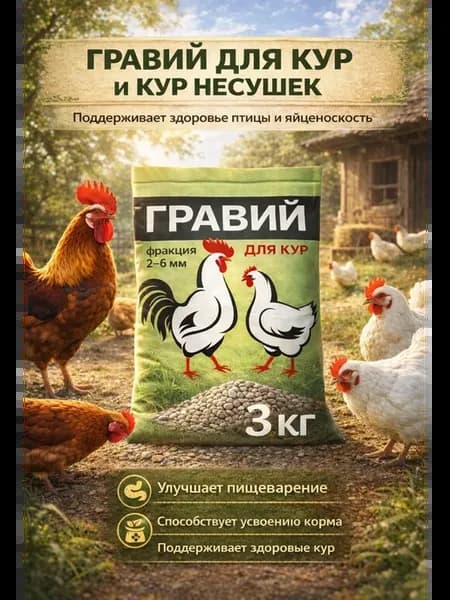Гравий для кур фракция 2-6мм 3шт по 1кг