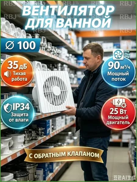 Вентилятор вытяжной 100 мм вытяжка для ванной, обратный клапан
