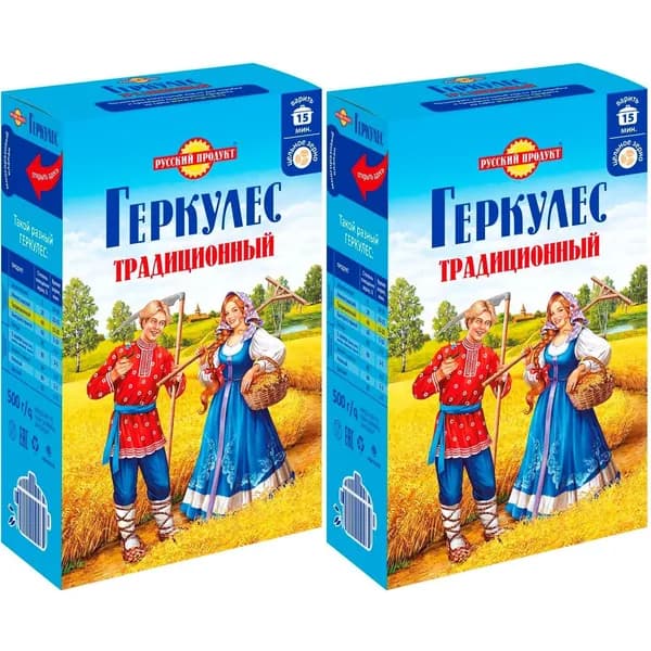 Хлопья Русский Продукт Геркулес традиционный овсяные 500 г, набор: 2 штуки