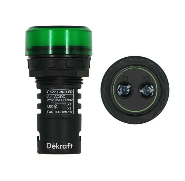 Лампа сигнальная DEKraft ADDS, 22 мм, зеленая, LED, 220В