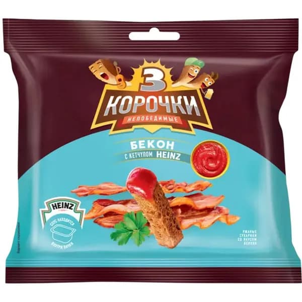 3 корочки Сухарики ржаные, бекон с кетчупом, 85 г