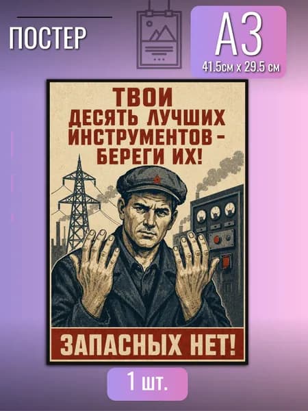 Постер/плакат мотивационный в гараж Твои десять лучших инструментов - Береги их! Запасных нет! в стиле СССР