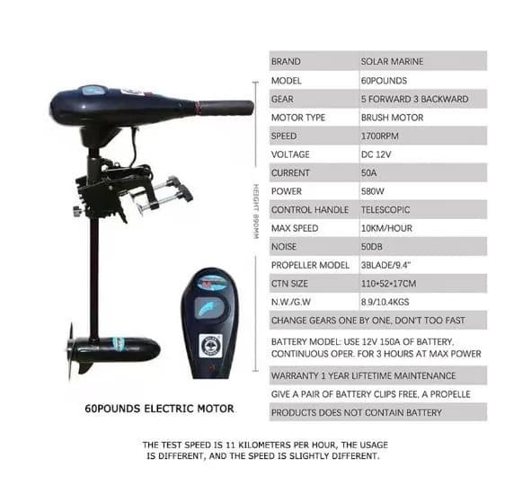 Лодочный электромотор Solar Marine MD8005,60А,12V,вес 9.5кг