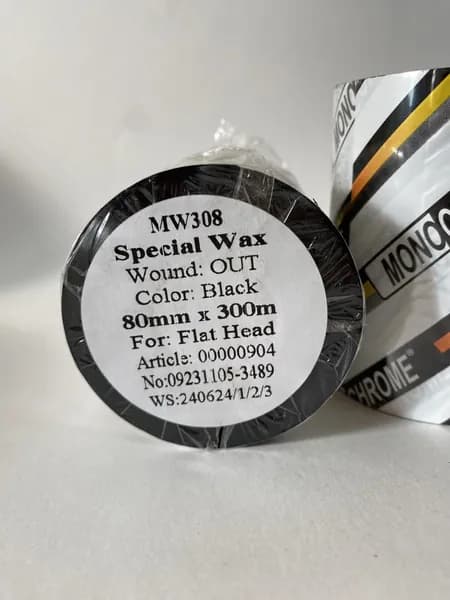 Риббон 80мм х 300м Черный WAX Воск MW308, вт. 1", OUT, 1 рулон