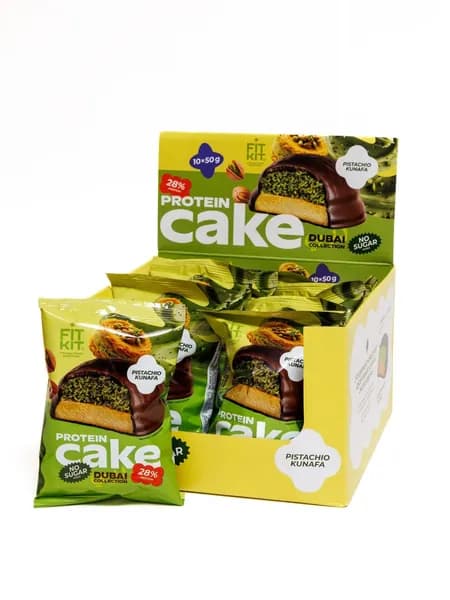 Протеиновое глазированное пирожное без сахара Fit Kit Protein Cake по 50 г 10 шт (Со вкусом фисташковая кунафа)