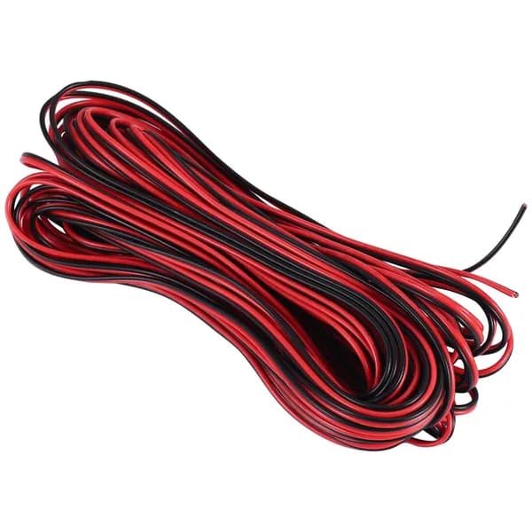 Кабель 22 AWG, 15 м, красно чёрный плоский двужильный с многожильными медными жилами для питания и массы автомобиля