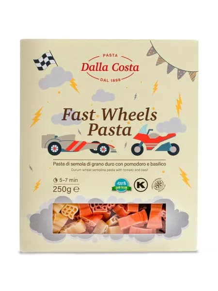 Макароны Dalla Costa Fast Wheels без добавления яиц, с томатами и базиликом, 250 г