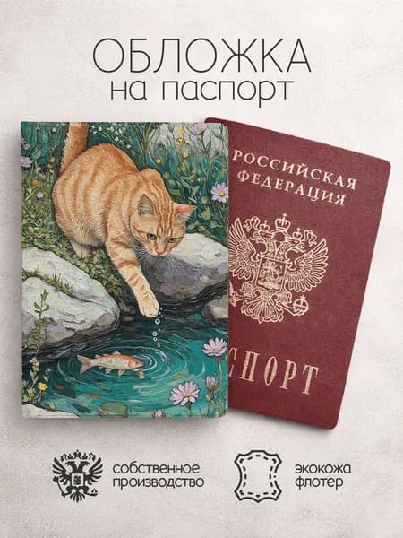 Обложка на паспорт Нарисованные коты у пруда