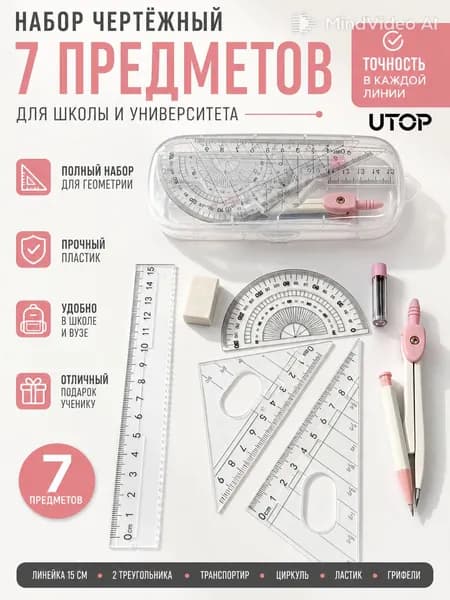 Чертежный набор 7 предметов для школы и университета геометрия