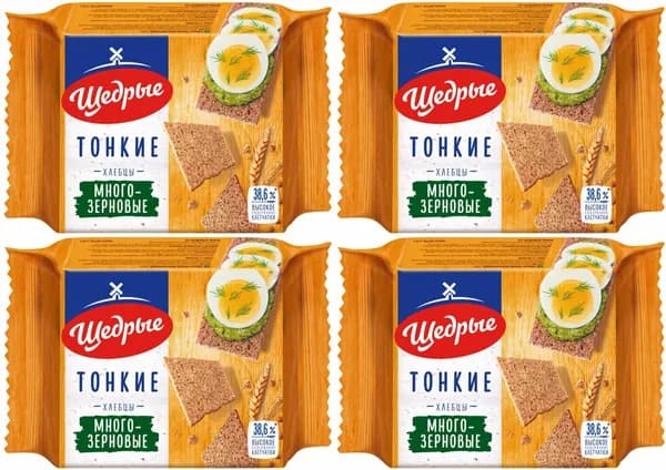 Хлебцы мультизерновые Щедрые тонкие, комплект: 4 упаковки по 170 г