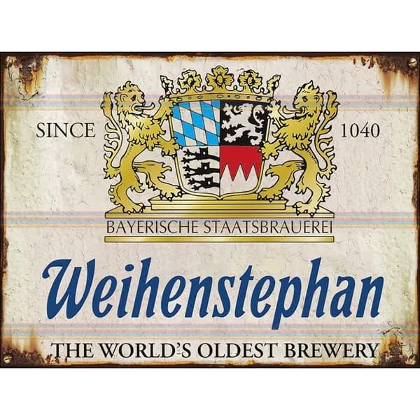 Табличка Weihenstephan "Самая старая пивоварня мира (с 1040 года)", ретро стиль, металл, декор для баров, 20х30 см.