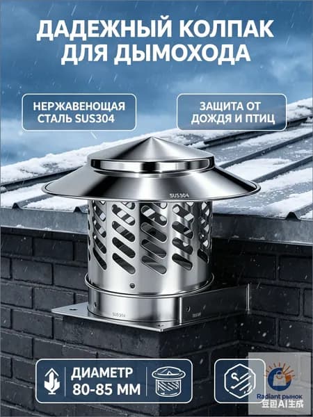Колпак на дымоход нержавеющий SUS304, зонт для вытяжной трубы 80 мм-дефлятор вентиляционный жаростойкий, для печи и камина