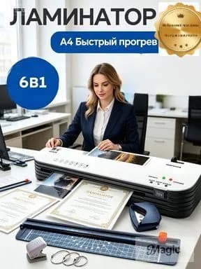 Пакетный ламинатор Ламинатор для бумаги А4 набор резак и углорез, формат А4, белый, черный