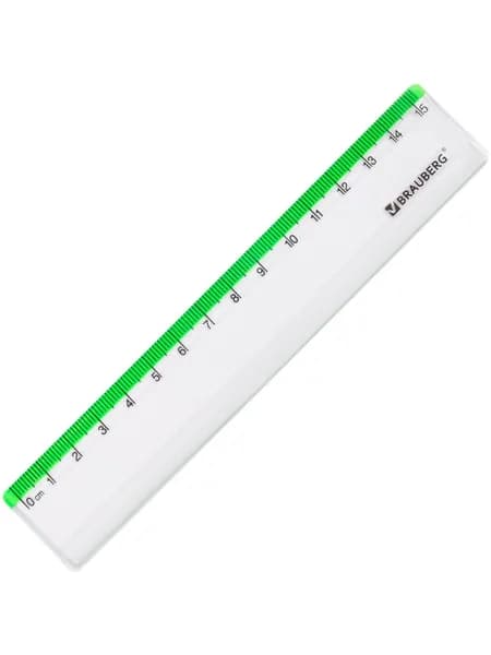 Линейка Пластик 15 см Brauberg Fresh Zone, прозрачная, с салатовой шкалой