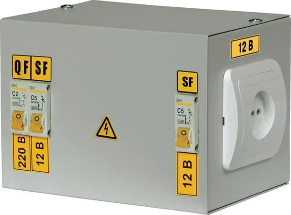 Ящик с понижающим трансформатором IEK 230/36 В, 0,25 кВА, степень защиты IP30, с а Втоматами