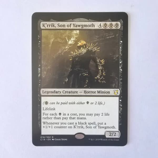 Коллекционная игровая карта K'rrik, Son of Yawgmoth, легендарное существо ужас, редкая карта для стратегических карточных игр
