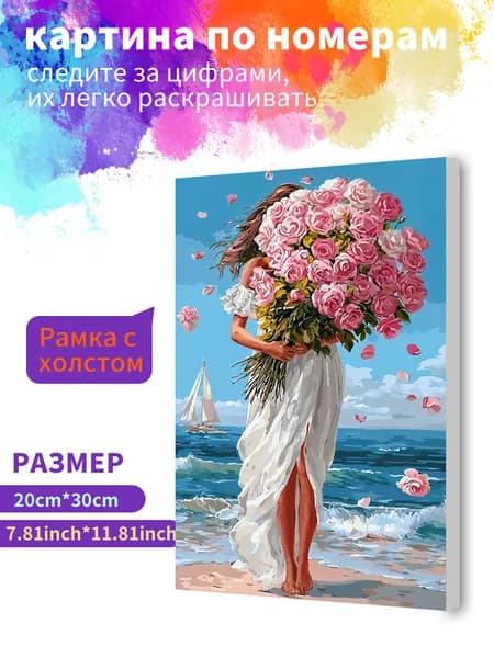 Картина по номерам на холсте с подрамником 20х30 "Приморская розовая девушка" / набор для творчества