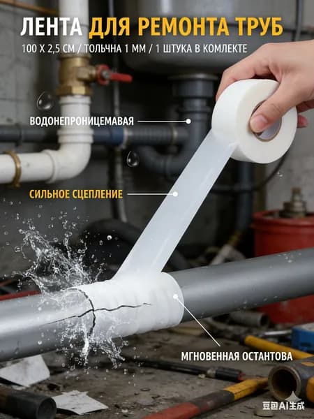Герметичная лента для труб ПВХ 100х2.5 см - Водостойкий уплотнитель с защитой от протечек (толщина 1 мм, антикоррозийный, ремонт сантехники за 5 минут, 1 рулон)