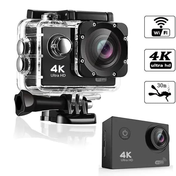 Экшн-камера 4K водонепроницаемая с креплениями и защитным кейсом, для съёмки видео и фото