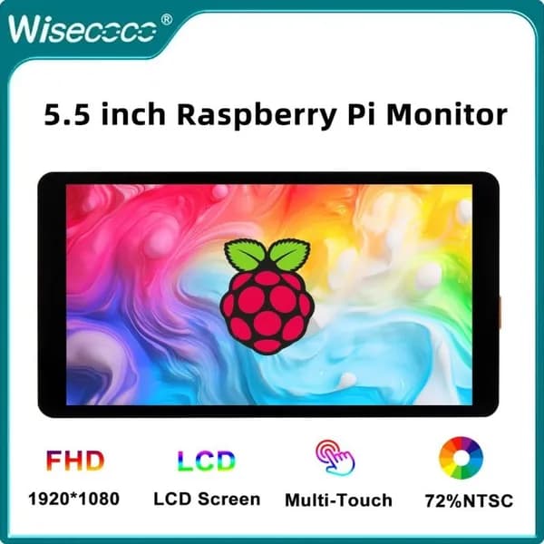 Wisecoco Пиксельный экран 5.5'' 1920*1080 Сенсорный экран Портативный монитор HDMI ЖК-дисплей Raspberry Pi 5/4, шоколадный