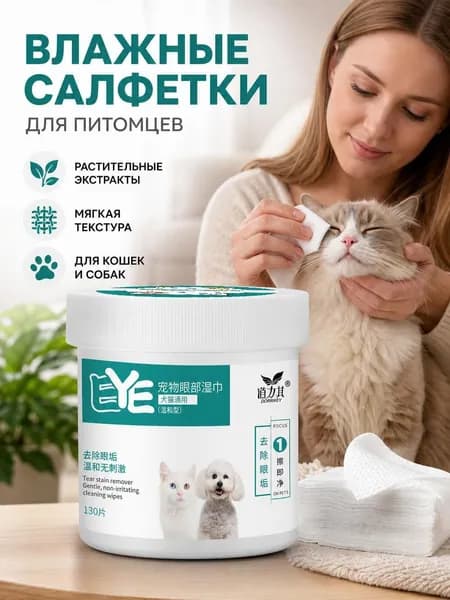 Влажные салфетки напальчники для чистки ушей собак и кошек 130 шт