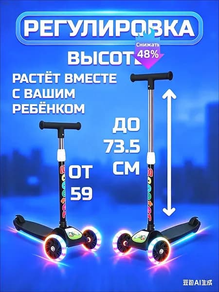 Самокат трехколесный, черный