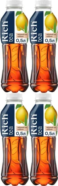 Холодный чай Rich черный с лимоном 0,5 л, комплект: 4 упаковки по 0.5 л