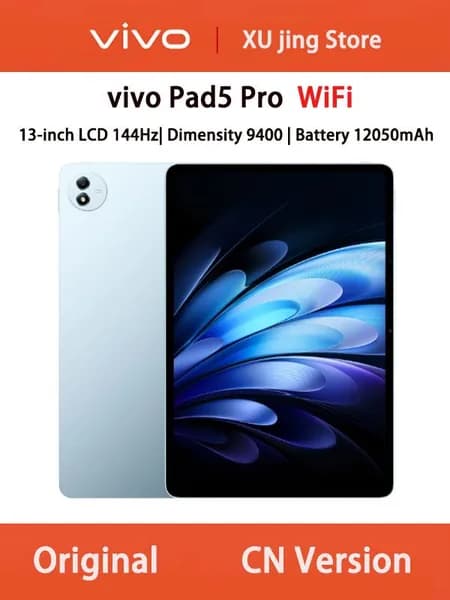 vivo Планшет Vivo Pad5 Pro wifi китайская версия 13-дюймовый ЖК-экран 144 Гц Dimensity 9400 Емкость аккумулятора: 12050 мАч, 13" 128 ГБ/8 ГБ, светло-синий