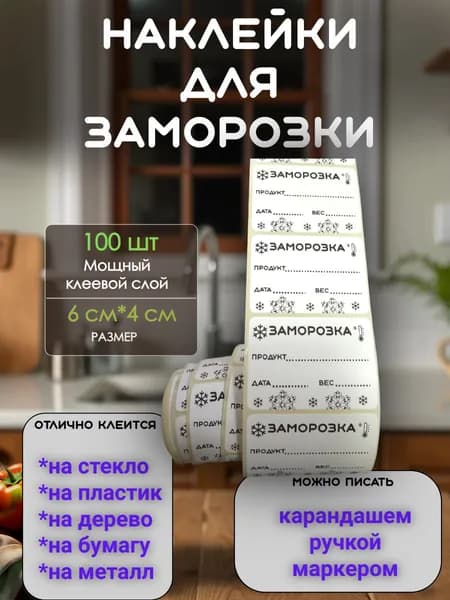 Наклейки для заморозки продуктов на пакеты и банки и на все что угодно 100 шт для пельменей и полуфабрикатов