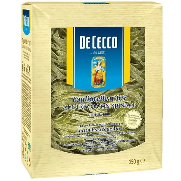 Макаронные изделия DE CECCO №107 яичные Tagliatelle all’uovo con spinaci (Тальятелле со шп) 250г