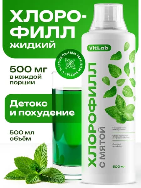 Хлорофилл жидкий пищевой 500 мл, для похудения, концентрат c мятой