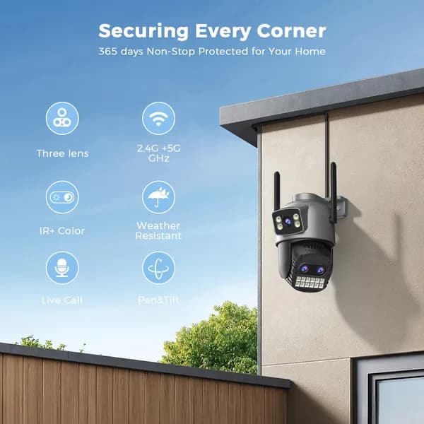 камера видеонаблюдения wifi уличная,BESDER A22YQS 15МП 8K HD,Тройнаякамера, Тройная экрана, цифровое увеличение 5x на экране,камера видеонаблюдения wifi уличная icsee