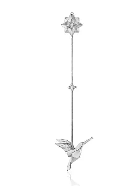 Моносерьга серебряная Origami kolibri с бриллиантом правая