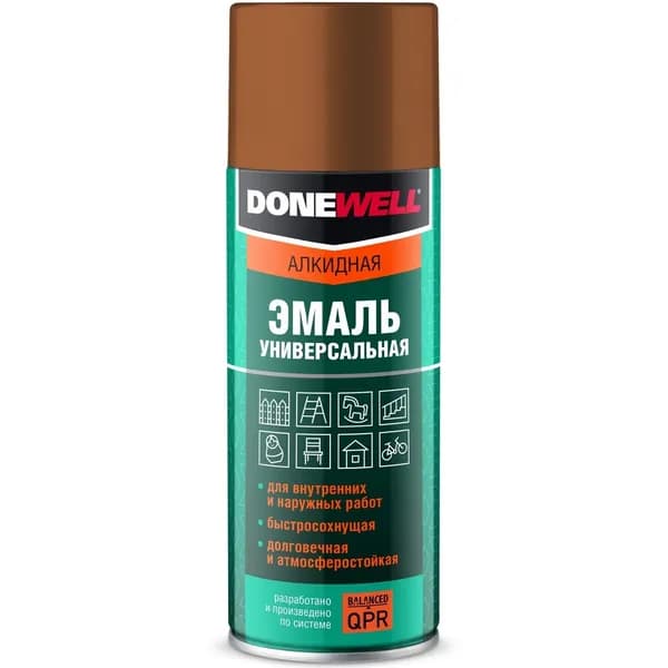 DONEWELL Аэрозольная краска Гладкая, до 80°, Алкидная, Глянцевое покрытие, 0.52 л, коричневый
