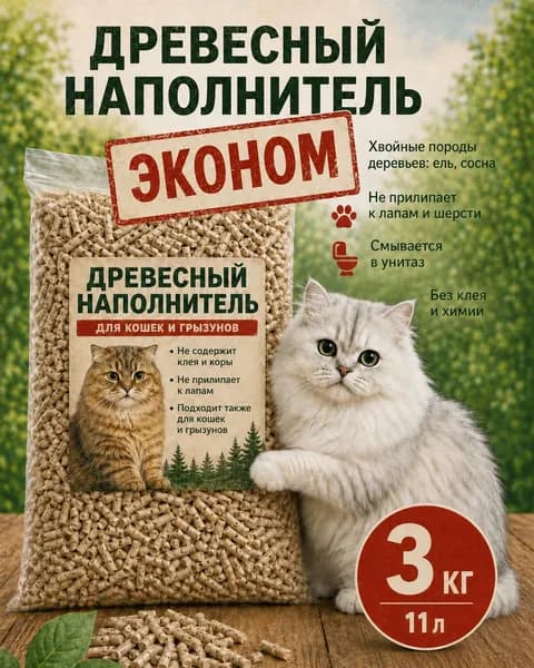 Наполнитель Древесный Впитывающий Хвойный 3000г.