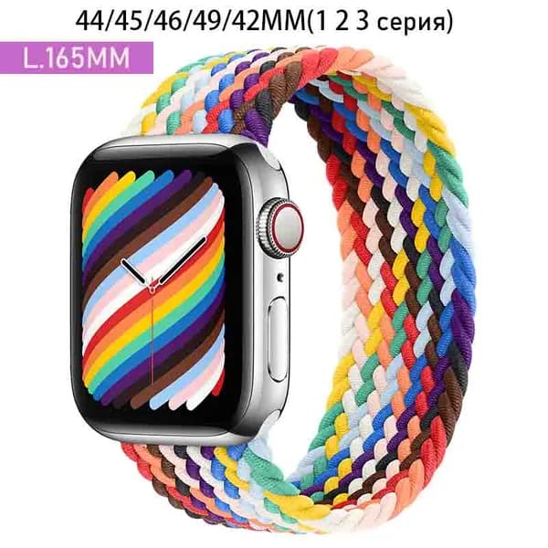 Нейлоновый ремешок для Apple Watch 42/44/45/49 mm, для series 1 2 3 4 5 6 7 8 9 SE Ultra,46mm(10 серий), размер L,Эластичный плетеный браслет