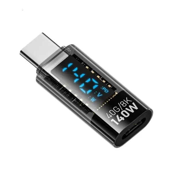 Прозрачный адаптер USB Type C с цифровым дисплеем, зарядка 140W и передача данных 40Gbps, Светло-черный