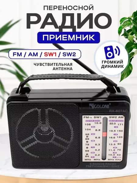 Радиоприемник от сети и батареек, переносной, с телескопической антенной