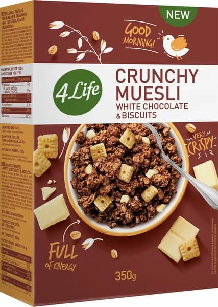 Мюсли 4LIFE хрустящие White chocolate & biscuits /картон/ 350г