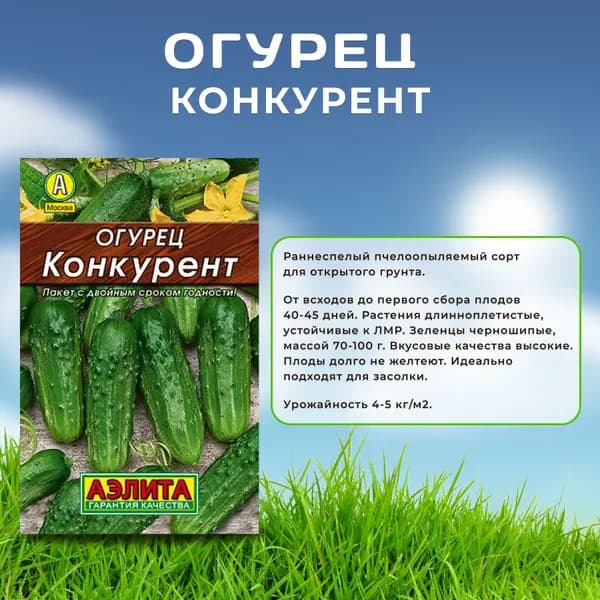 Семена Огурец Конкурент ,20 шт семян, Агрофирма Аэлита