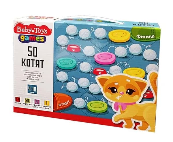 Настольная игра-ходилка "50 котят", бродилка для детей на развитие пространственного мышления, логики и внимания, в наборе 50 карточек, 4 фишки и игровое поле