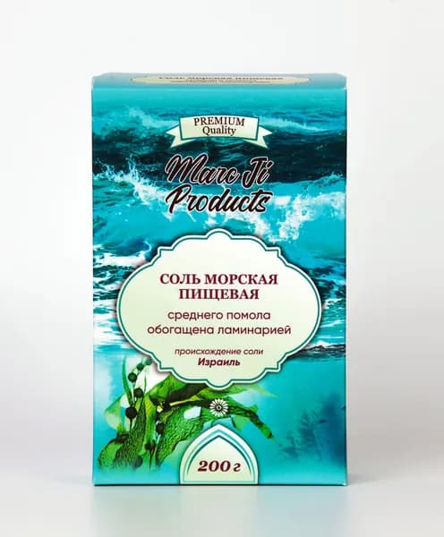 Соль морская пищевая среднего помола обогащенная ламинарией, 200 г, Marc Ji Products