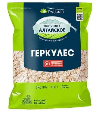 Гудвилл, Хлопья Овсяные Геркулес, мягкая упаковка, Экстра, 450 гр - 6 шт.