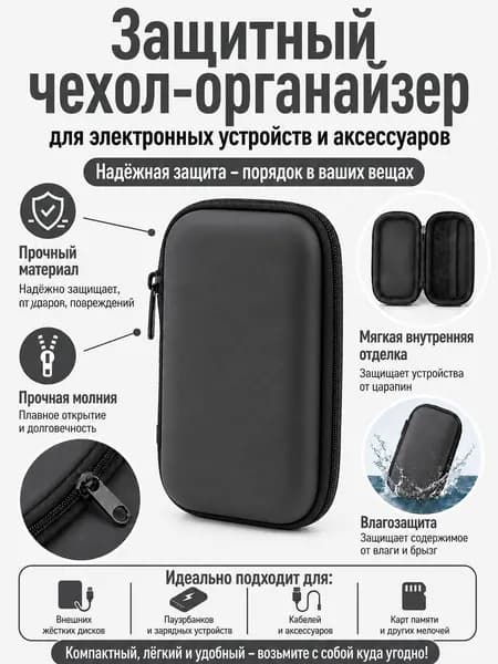 Чехол-органайзер для аксессуаров, кабелей и гаджетов, компактный защитный кейс