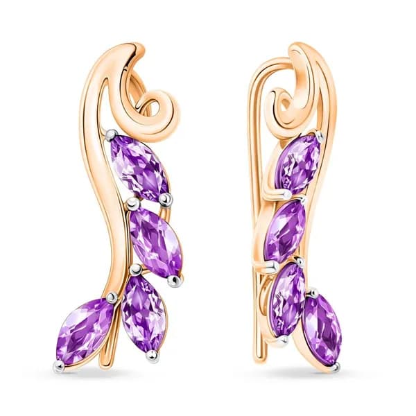 Серьги женские с аметистами из красного золота 375 пробы 585GOLD