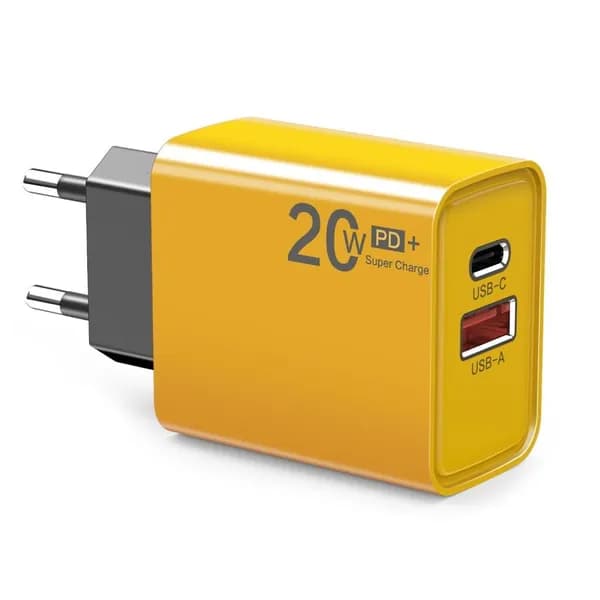 20W Быстрая зарядка USB Type C PD Совместимый портативный, Желтый - EU
